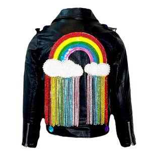 LOLA & The Boys CRYSTAL RAIN LEATHER GIRLS JACKET size 14